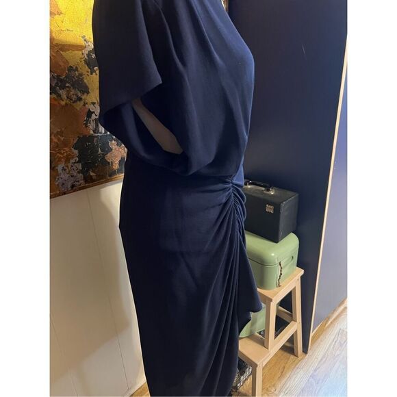 Misha Collection STUNNING Navy Blue Crepe Draped Kendall Dress w/Slit $340 Size - Picture 7 of 12